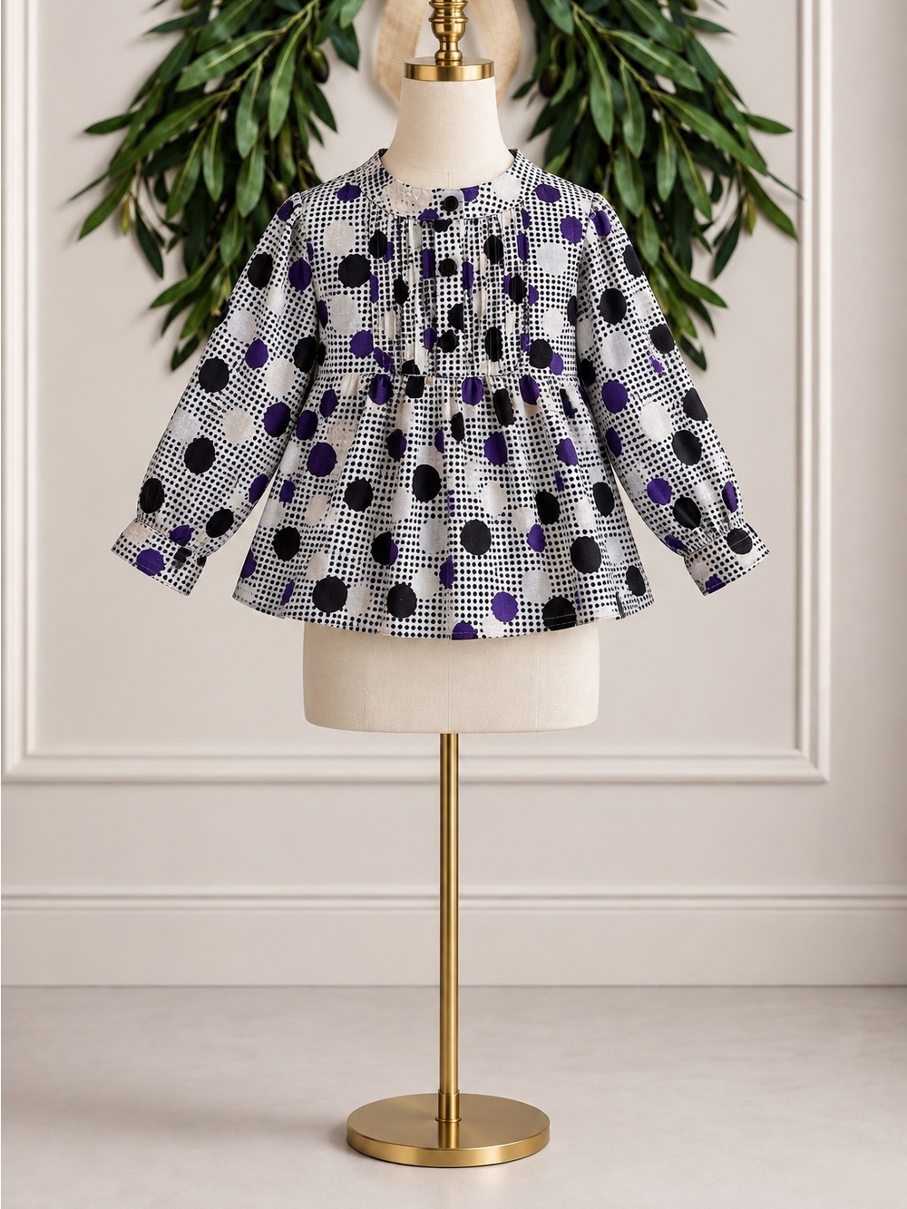 Milly Minis Black Gray Purple Polka Dot Blouse 3 Cotton Chic Luxury